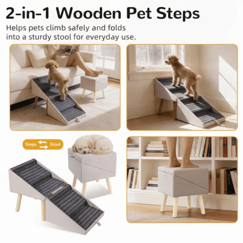 Rampe Escalier pour Chien Pliable 2-en-1 Tabouret Canapé 80 cm