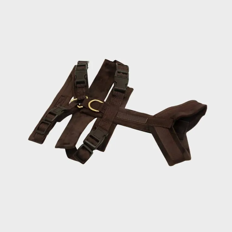 HARNAIS POUR CHIEN ANTI-FUGUE 3 POINTS - SPÉCIAL WHIPPET & LÉVRIER - VELOURS MARRON