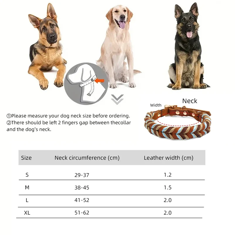 Collier Cuir Véritable Tressé Bleu Ciel Chien Moyen Grand