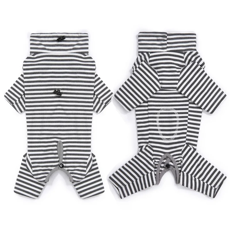 Combinaison de Récupération Rayée Petit Chien 4 Pattes Col Réglable