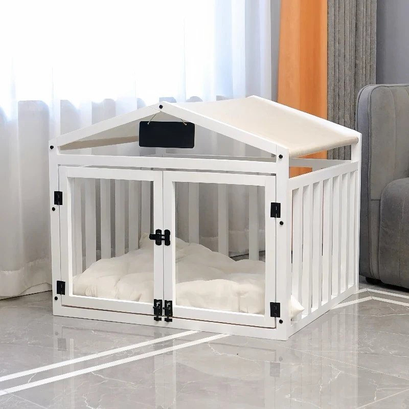 Niche d'Intérieur Cage pour Chien en Bois Massif Double Porte