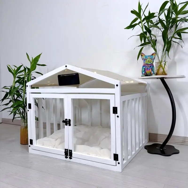 Niche d'Intérieur Cage pour Chien en Bois Massif Double Porte