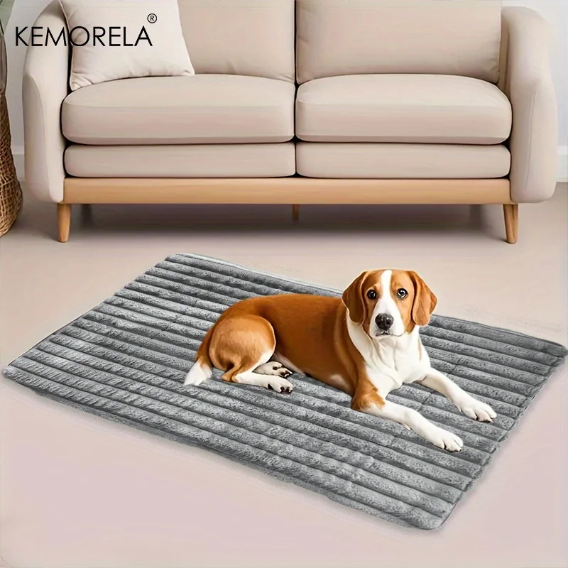 Matelas Rayé pour Chien KEMORELA Peluche Lavable 120x60 cm
