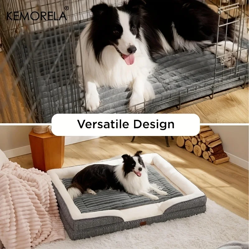 Matelas Rayé pour Chien KEMORELA Peluche Lavable 120x60 cm