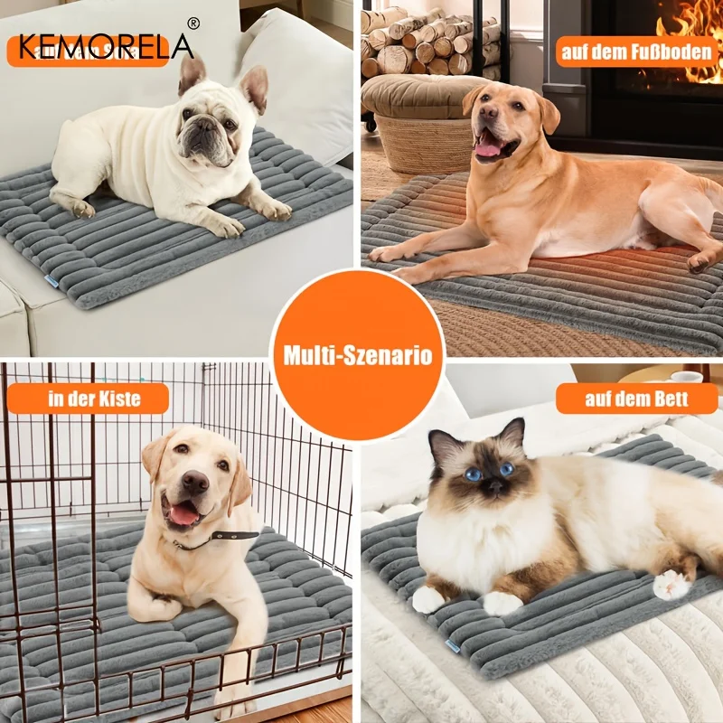 Matelas Rayé pour Chien KEMORELA Peluche Lavable 120x60 cm