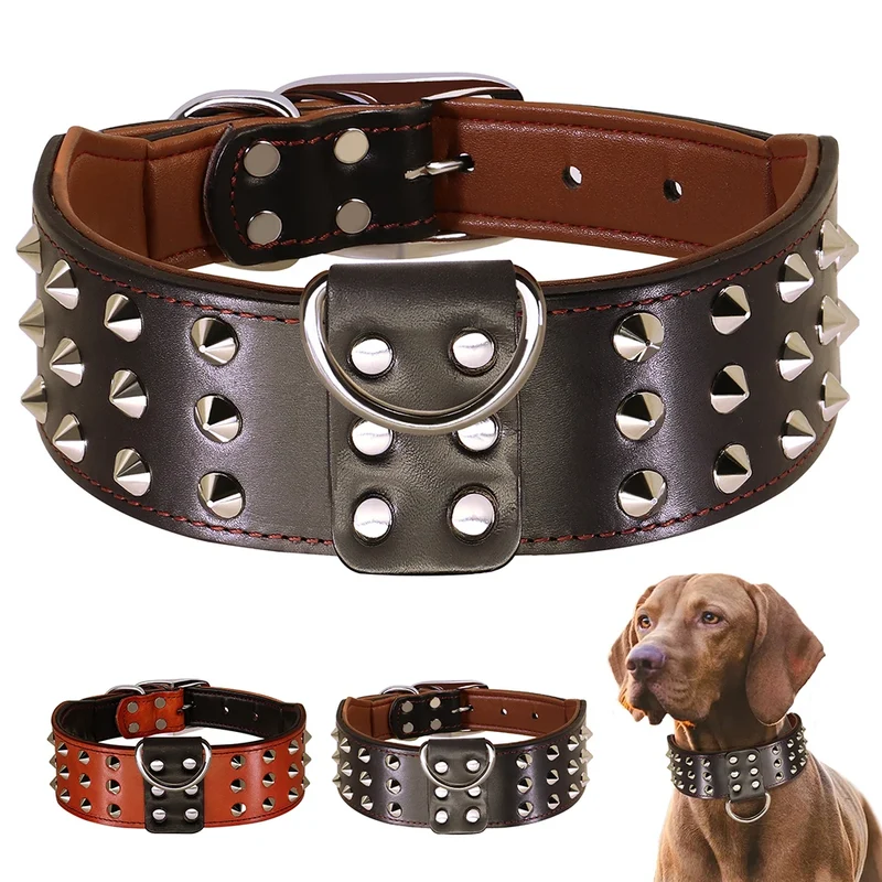 Collier Cuir Clouté Large 5 cm Gros Chien Rottweiler Pitbull