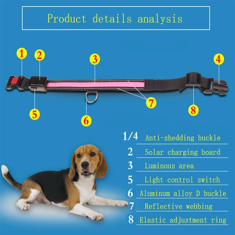 Collier Lumineux LED Solaire et USB Réfléchissant Chien