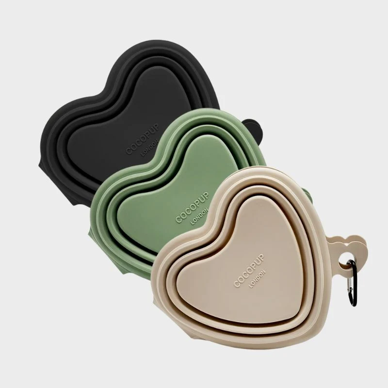 GAMELLE DOUBLE DE VOYAGE PLIABLE POUR CHIEN - COEUR (DISPO EN 3 COULEURS)