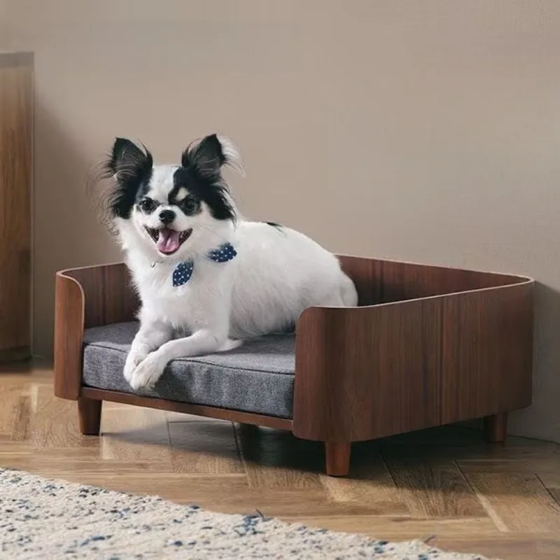 Canapé pour Chien en Bois Coussin Gris pour Petit Gabarit