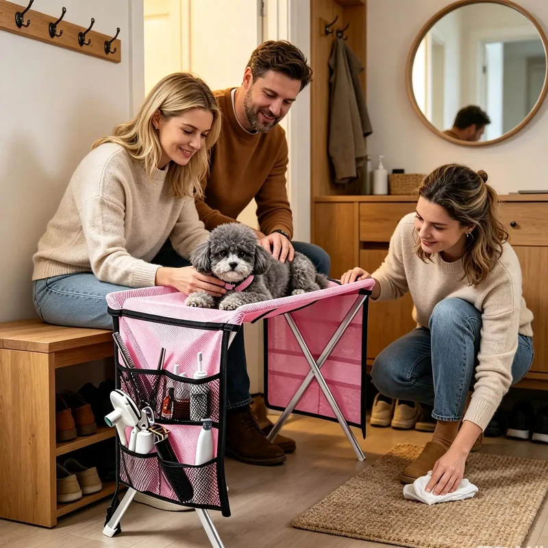 Table de Toilettage Pliable avec Poches, Petit Chien 13,6 kg