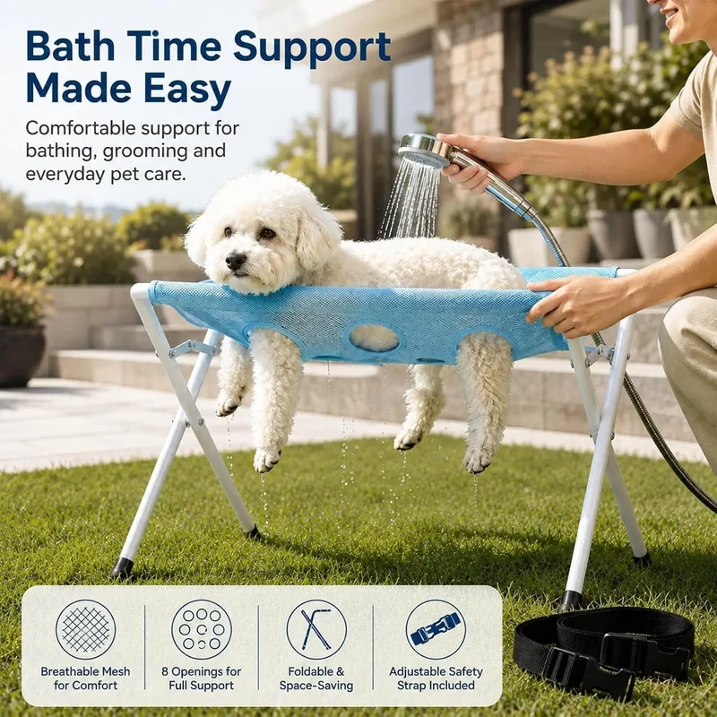 Hamac de Toilettage Pliable en Maille sur Pieds, Petit Chien