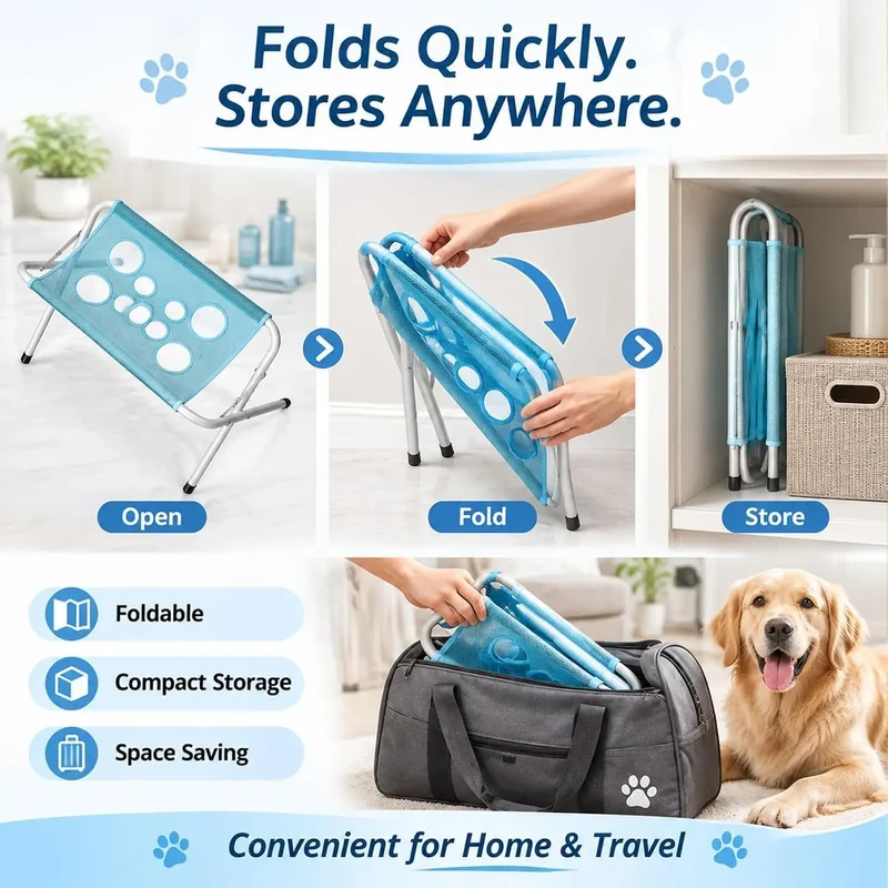 Hamac de Toilettage Pliable en Maille sur Pieds, Petit Chien