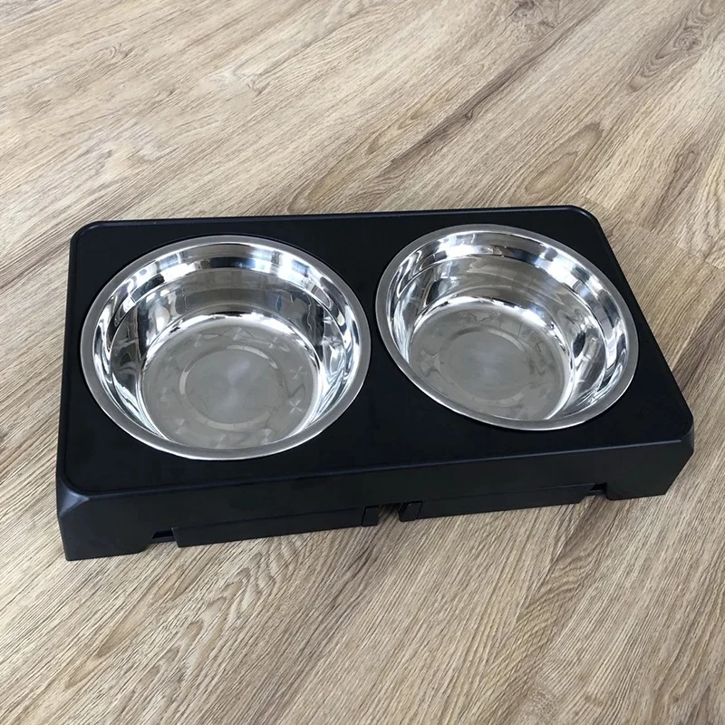 Gamelle Double Inox Chien Support Surélevé Réglable Noir