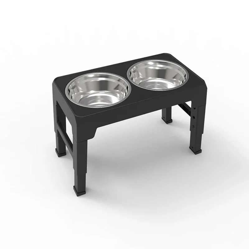 Gamelle Double Inox Chien Support Surélevé Réglable Noir