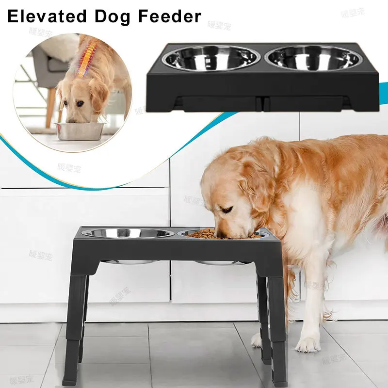 Gamelle Surélevée Chien Réglable 5 Hauteurs Double Bol Inox