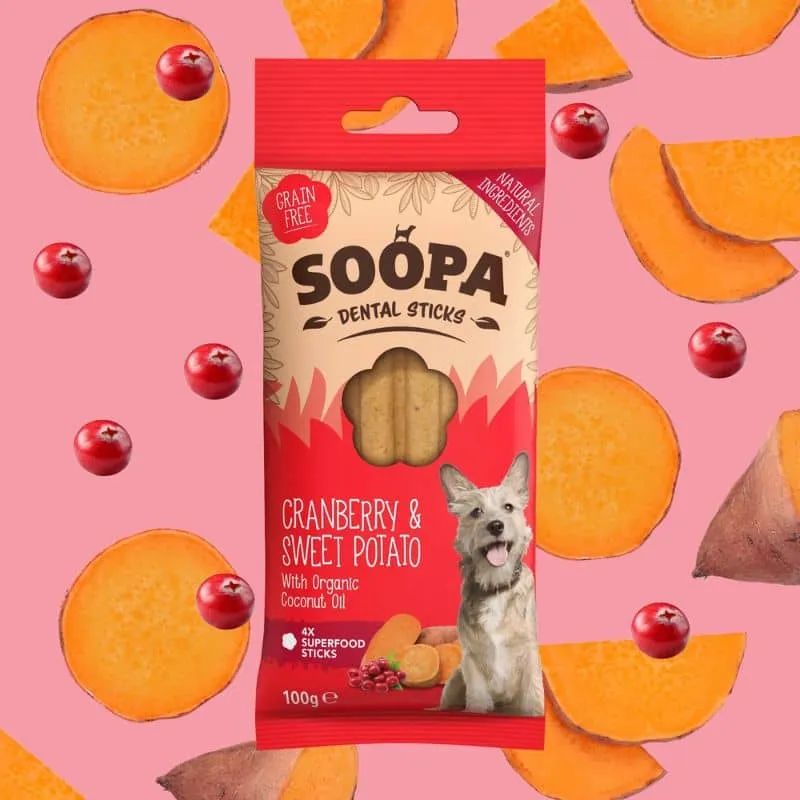 BÂTONNETS DENTAIRES À MÂCHER POUR CHIEN - CRANBERRY ET PATATE DOUCE