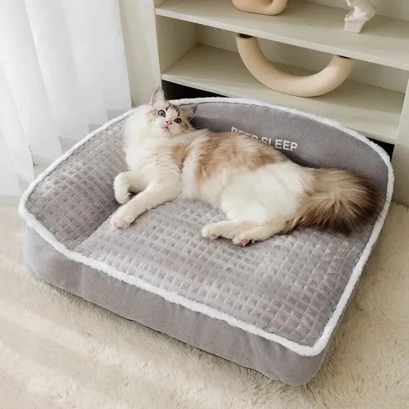 Canapé pour Chien Grande Taille Dossier Haut Flanelle Gris