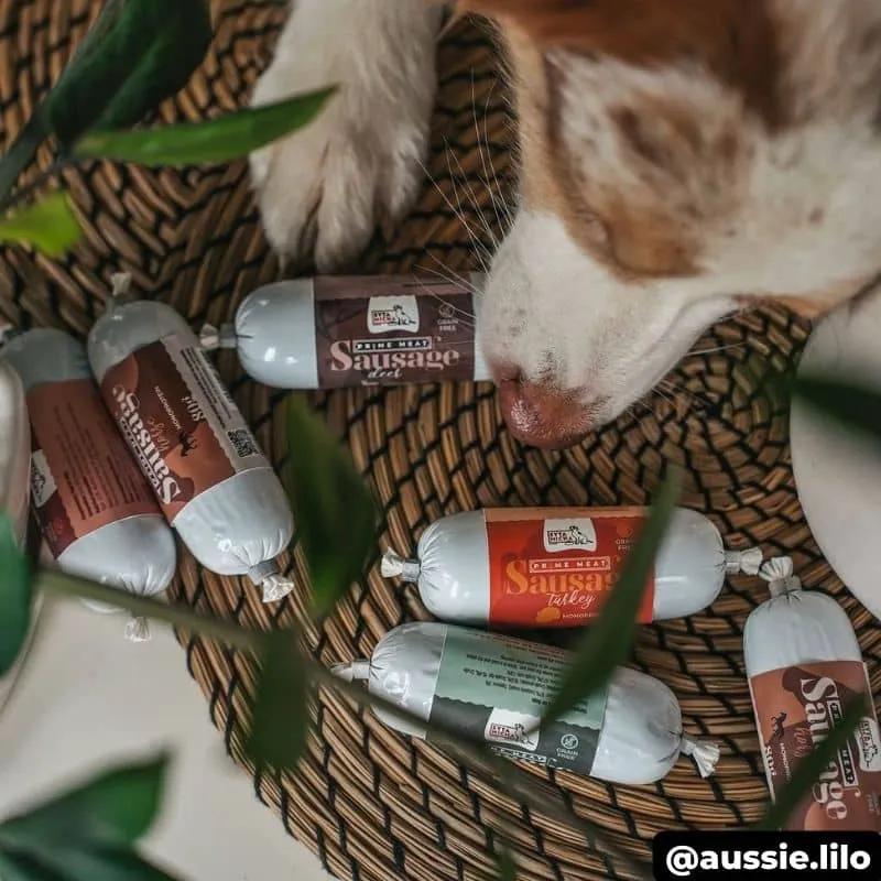 PÂTÉE FERME POUR CHIEN - SAUCISSE DE RÉCOMPENSE (CANARD, BOEUF, AGNEAU, DINDE OU SAUMON)