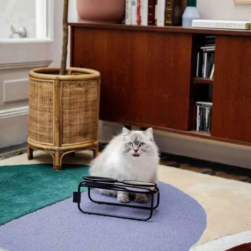 SUPPORT SURÉLEVÉ POUR GAMELLE DOUBLE POUR CHAT - MÉTAL NOIR
