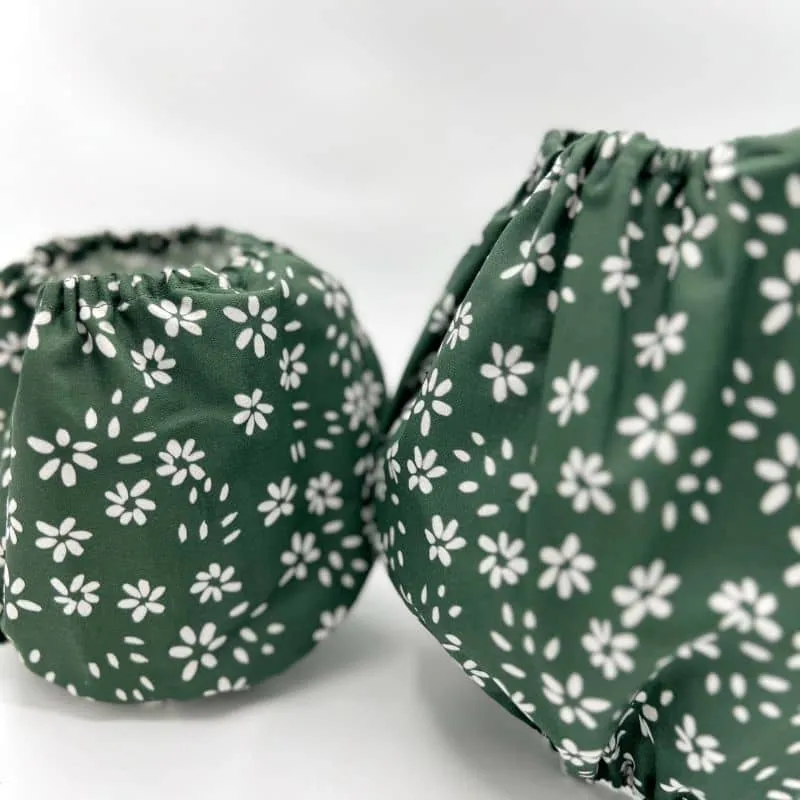 SNOOD POUR CHIEN EN COTON - VERT SAPIN & FLEURS BLANCHES