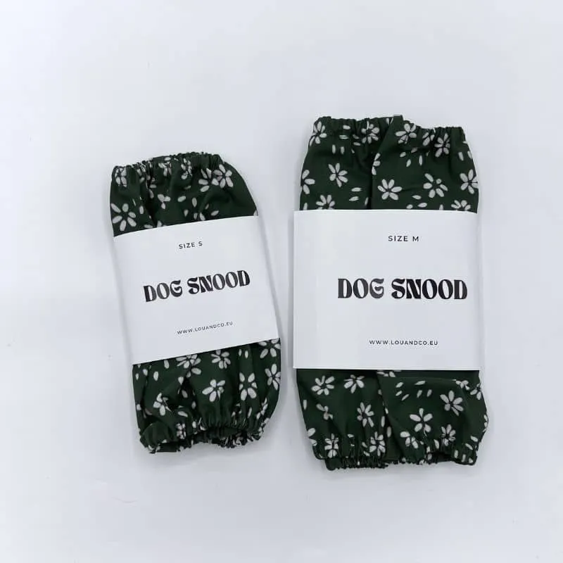 SNOOD POUR CHIEN EN COTON - VERT SAPIN & FLEURS BLANCHES