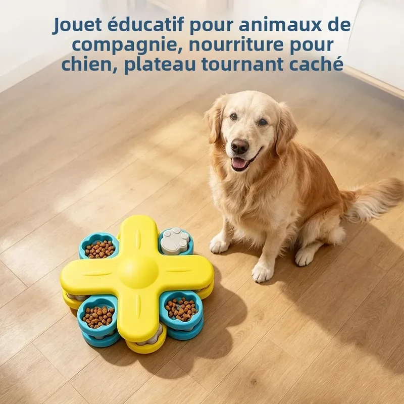 Jouet Interactif Chien Plateau Rotatif Jaune Cachette Friandises