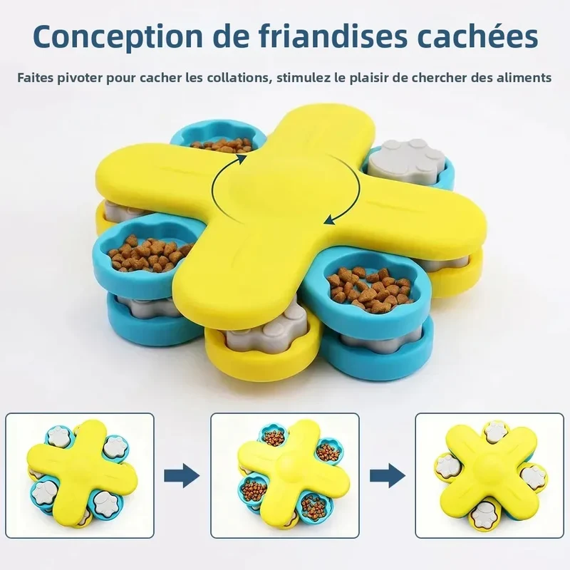 Jouet Interactif Chien Plateau Rotatif Jaune Cachette Friandises