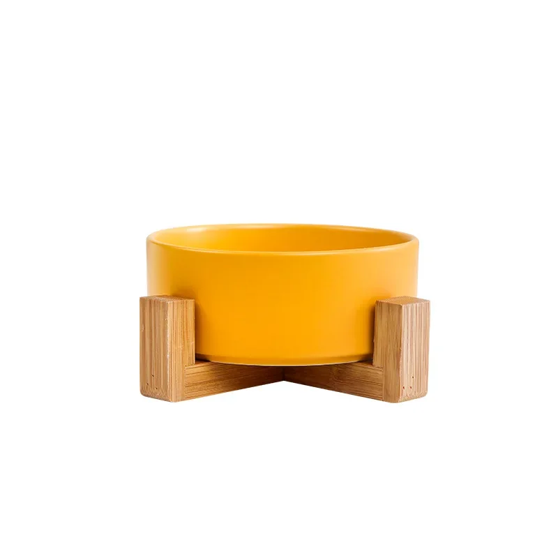 Gamelle Surélevée Chien Céramique Support Bois Six Coloris