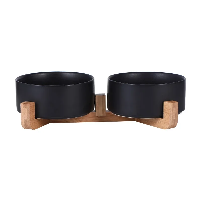 Gamelle Surélevée Chien Céramique Support Bois Six Coloris