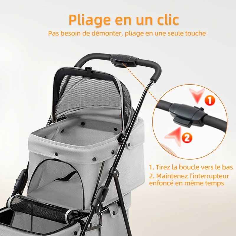 Poussette Double Étage 2 Chiens Toile Oxford