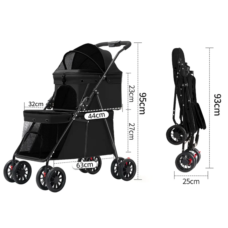 Poussette Double Étage 2 Chiens Toile Oxford