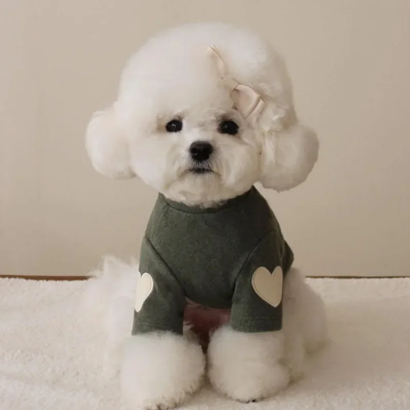 Sweat Polaire Chien Écusson Cœur Col Montant