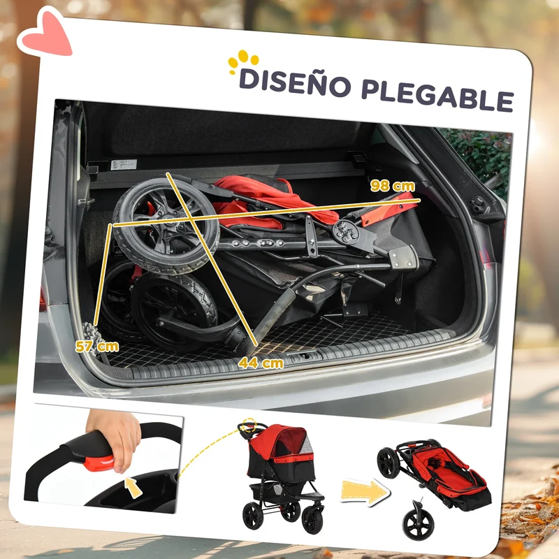 Poussette PawHut 3 Roues Pliante Chien Rouge
