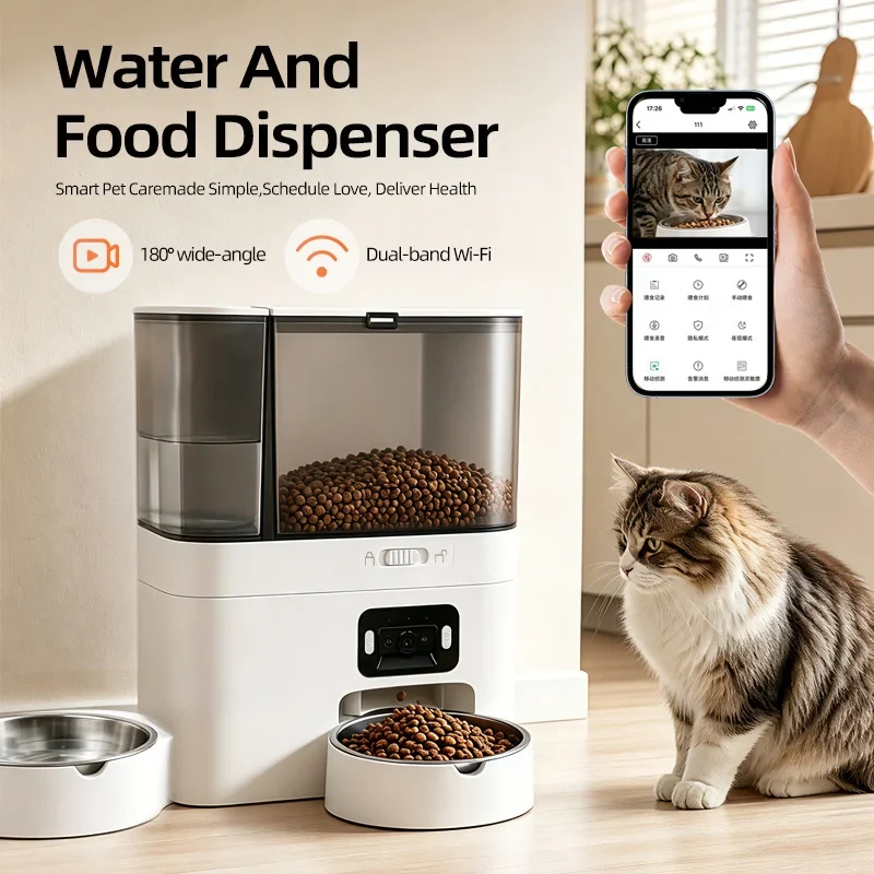 Distributeur de Croquettes 5 L et Abreuvoir 3 L avec Caméra