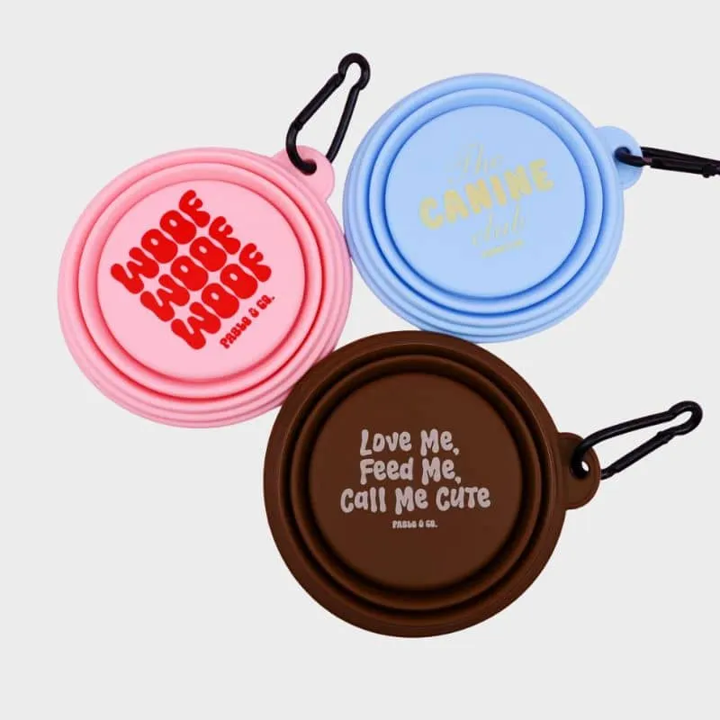 GAMELLE DE VOYAGE PLIABLE POUR CHIEN - "CALL ME CUTE", "WOOF" & "CANINE CLUB"
