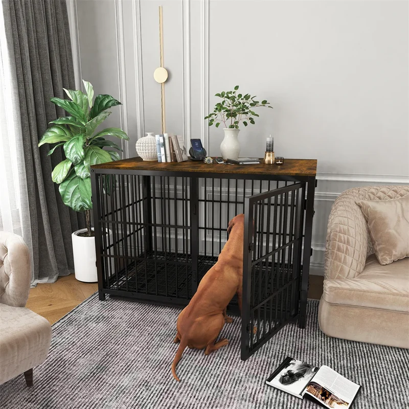 Cage pour Chien en Bois Meuble Industriel 3 Portes