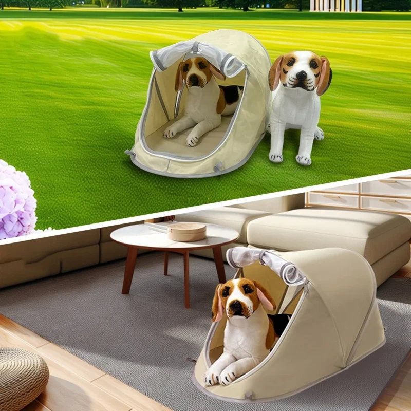 Tente pour Chien Pop-Up Anti-UV Niche Pliable Beige