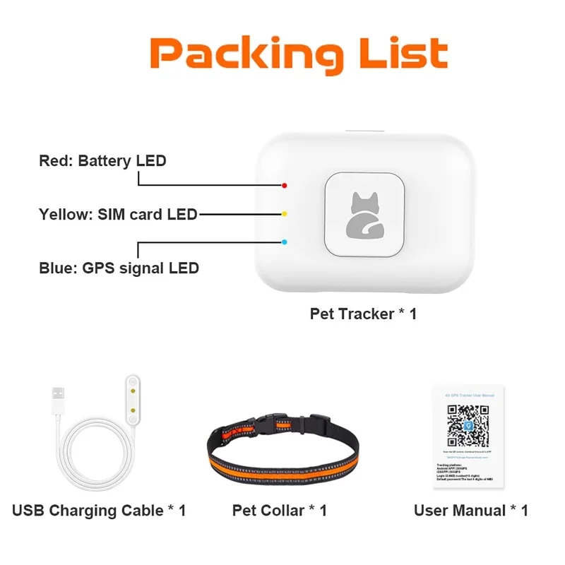 Traceur GPS 4G Chien Étanche IP67 LED et Podomètre