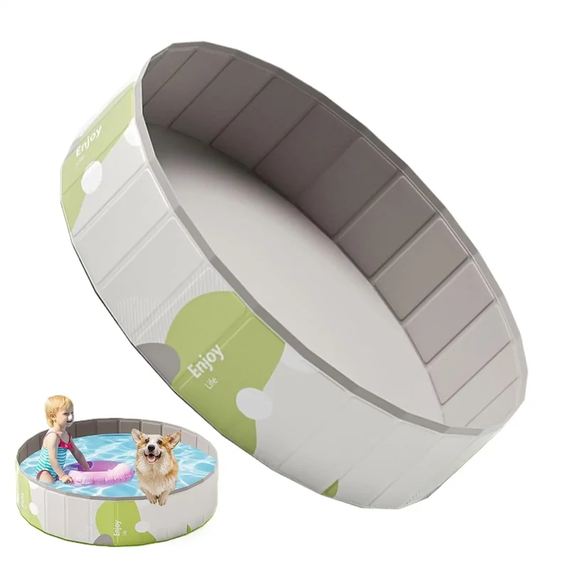 Piscine pour Chien Ronde Pliable 120 cm Gris et Vert
