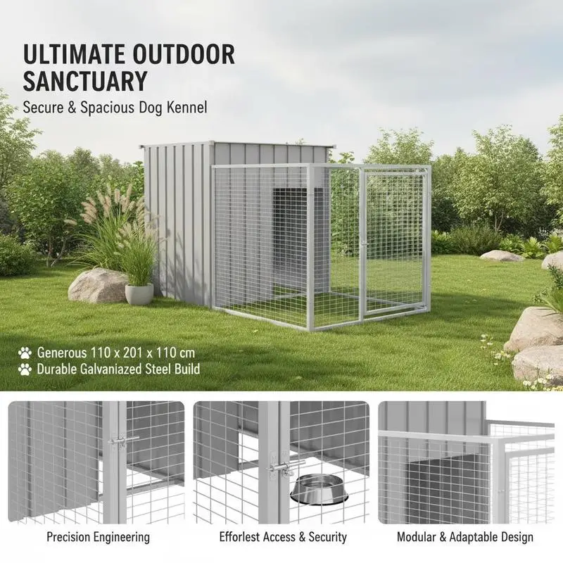 Niche Chien Acier Galvanisé Chenil Extensible 110x405x110 cm
