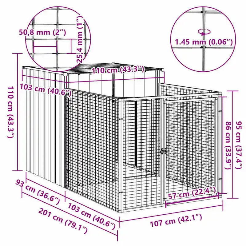 Niche Chien Acier Galvanisé Chenil Extensible 110x405x110 cm