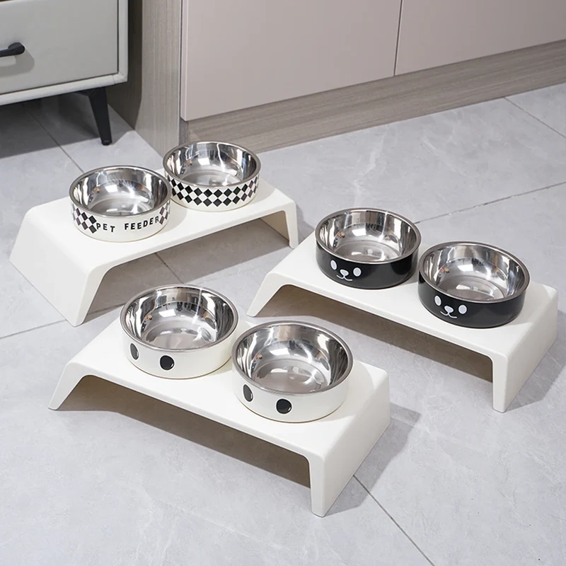 Gamelle Surélevée Petit Chien Chat Double Bol Socle Blanc