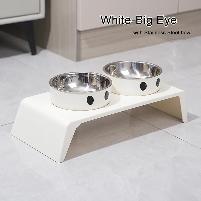 Gamelle Surélevée Petit Chien Chat Double Bol Socle Blanc