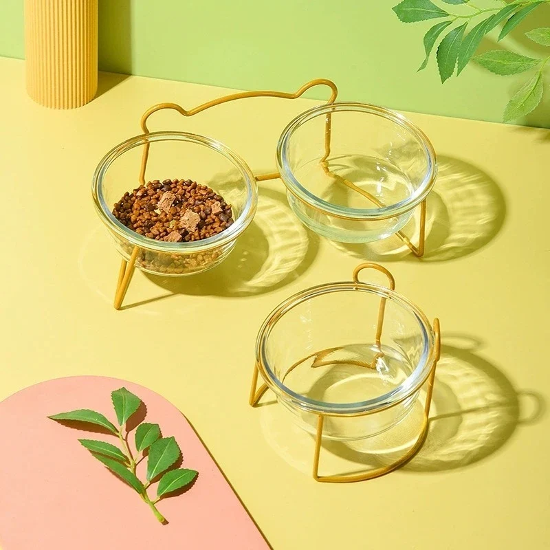 Gamelle Surélevée Verre Petit Chien Support Doré