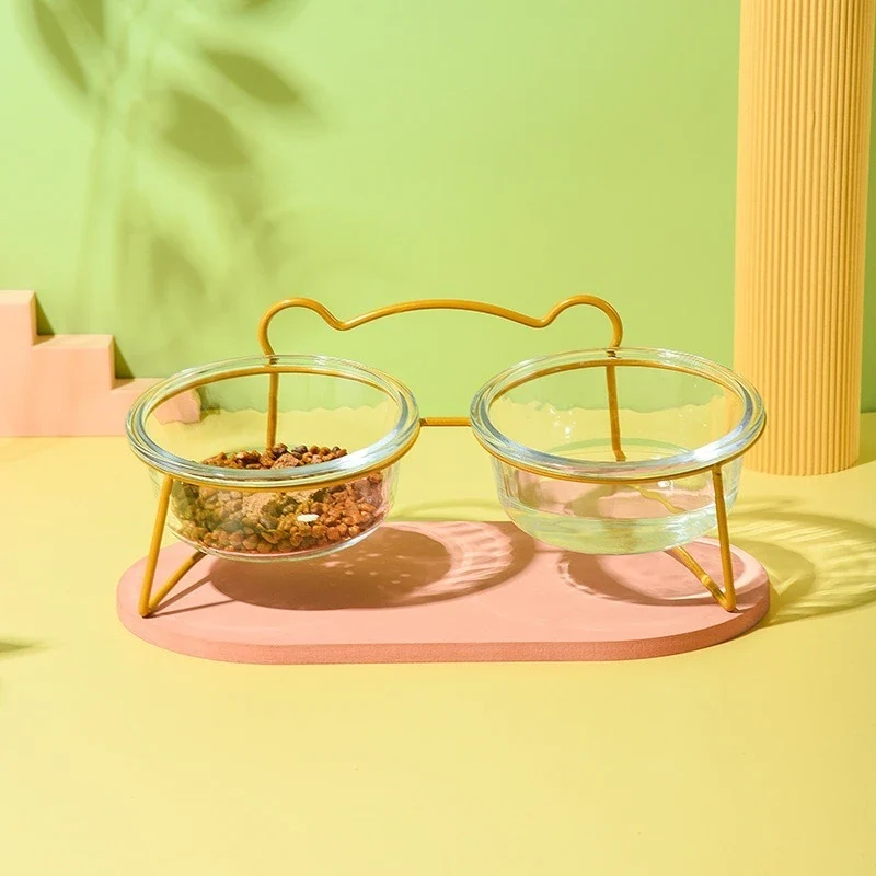Gamelle Surélevée Verre Petit Chien Support Doré
