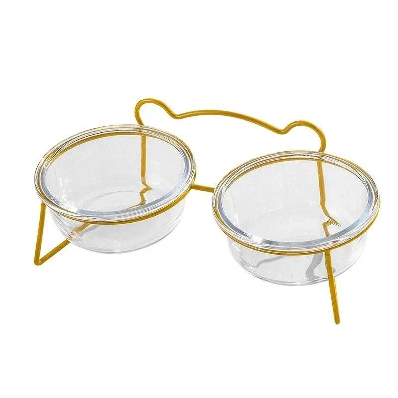 Gamelle Surélevée Verre Petit Chien Support Doré