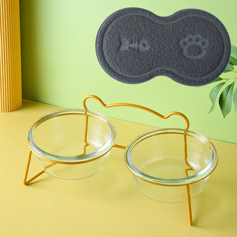 Gamelle Surélevée Verre Petit Chien Support Doré