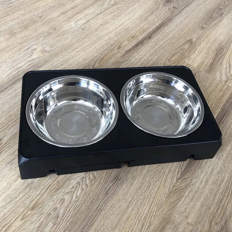 Gamelle Surélevée Chien Réglable Double Inox Support Noir