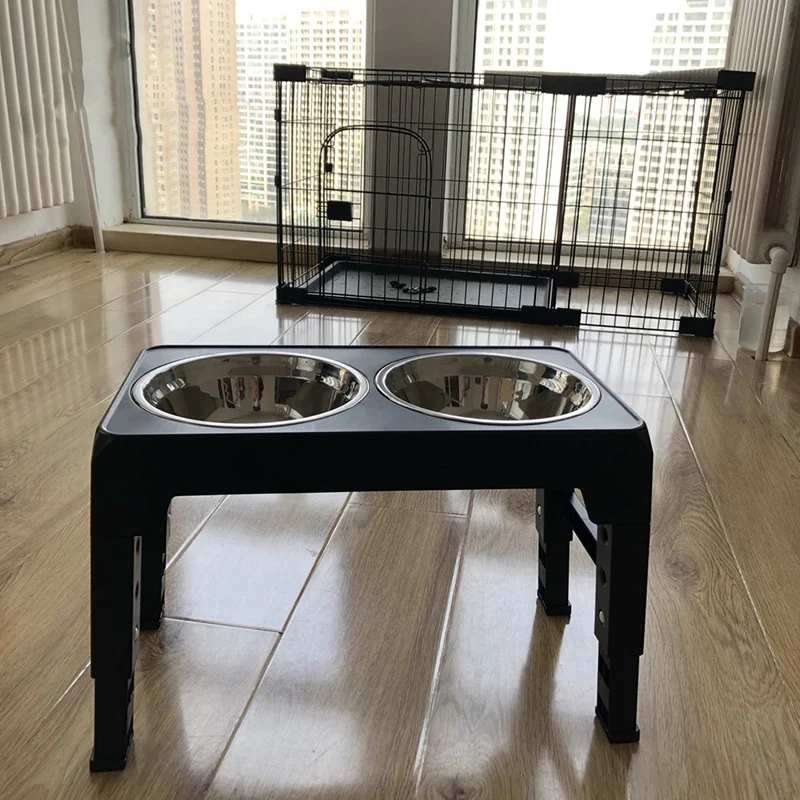 Gamelle Surélevée Chien Réglable Double Inox Support Noir