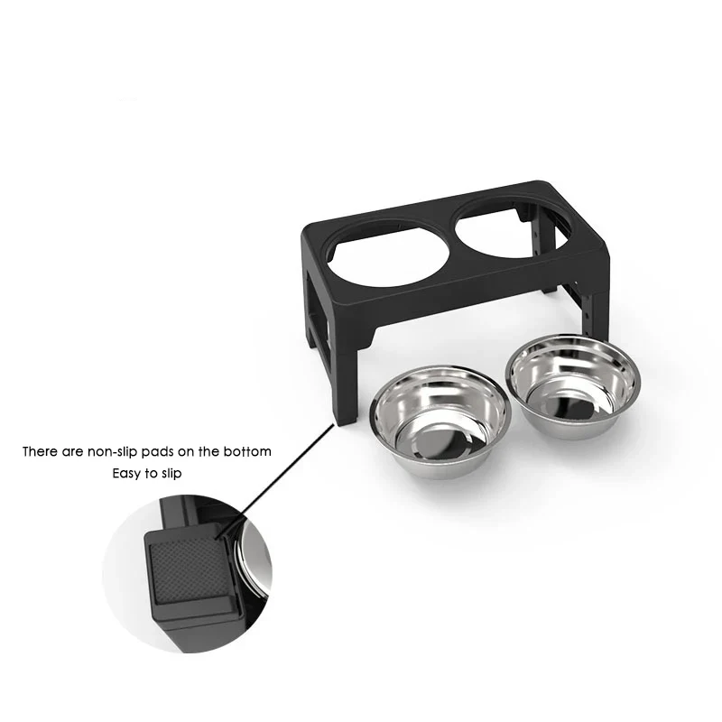 Gamelle Surélevée Chien Réglable Double Inox Support Noir